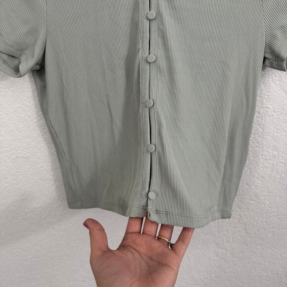 Abercrombie & Fitch Seamless Rib Button Down Polo Shirt Sea Moss Green Grey M - Picture 6 of 9